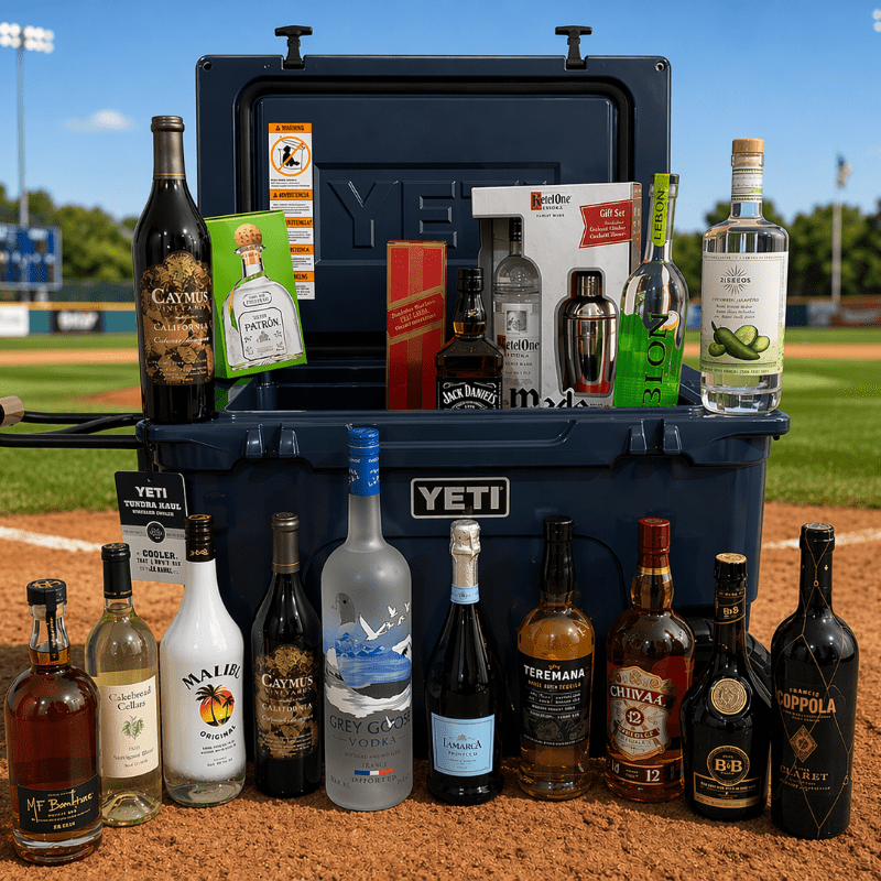 Rockland Elite 12u Gold Yeti Cooler with over a dozen bottles of adult ...