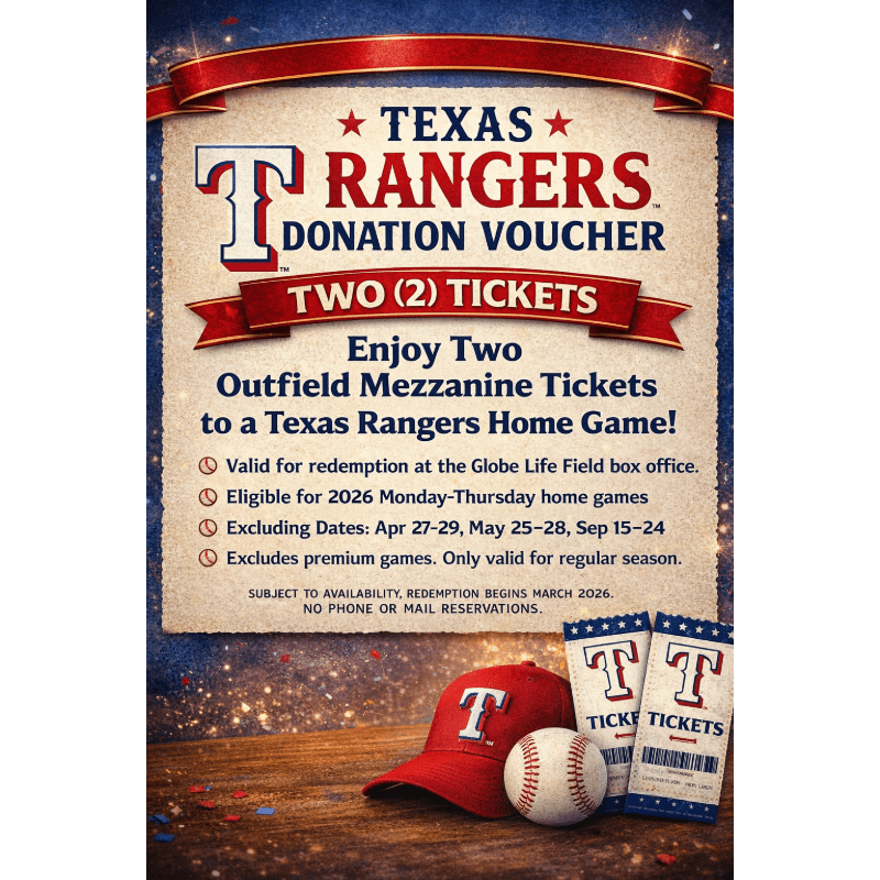 Texas Rangers Baseball Tickets ($100 Value)
