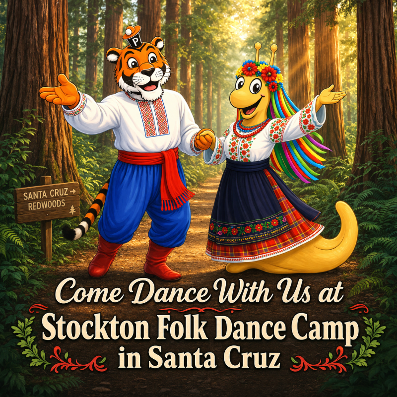 Free! Sunday Evening Kickoff Dance Party Hosted by Stockton Folk Dance Camp in Santa Cruz