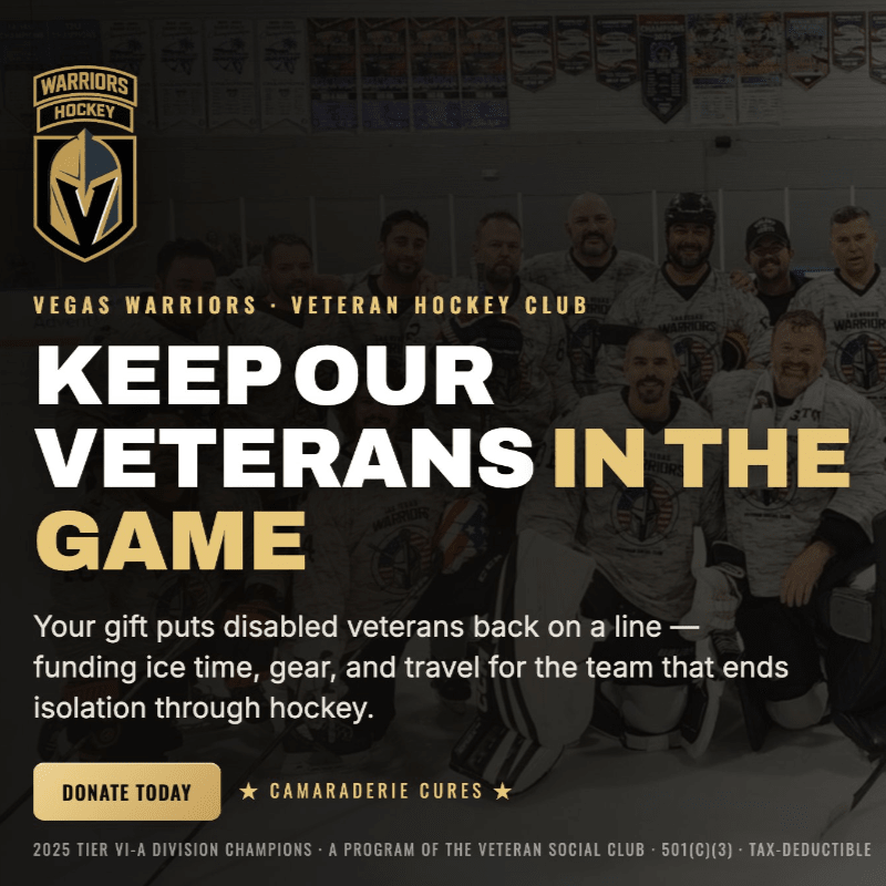 Support the Vegas Warriors — disabled-veteran hockey that ends isolation, one shift at a time.