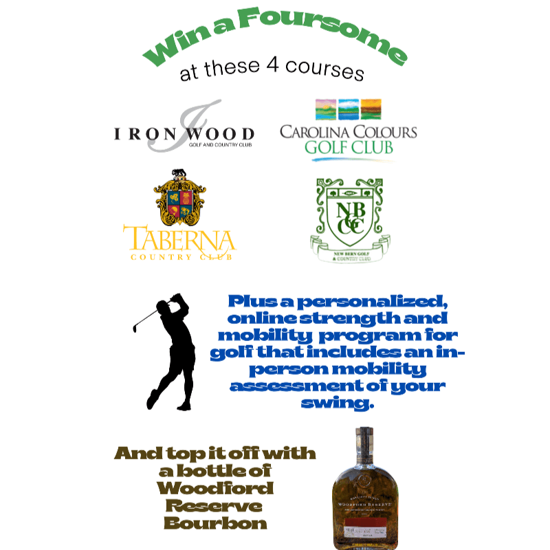 Win a foursome at 4 great courses + a personalized online and in-person strength and mobility program for golf + some Woodward Reserve
