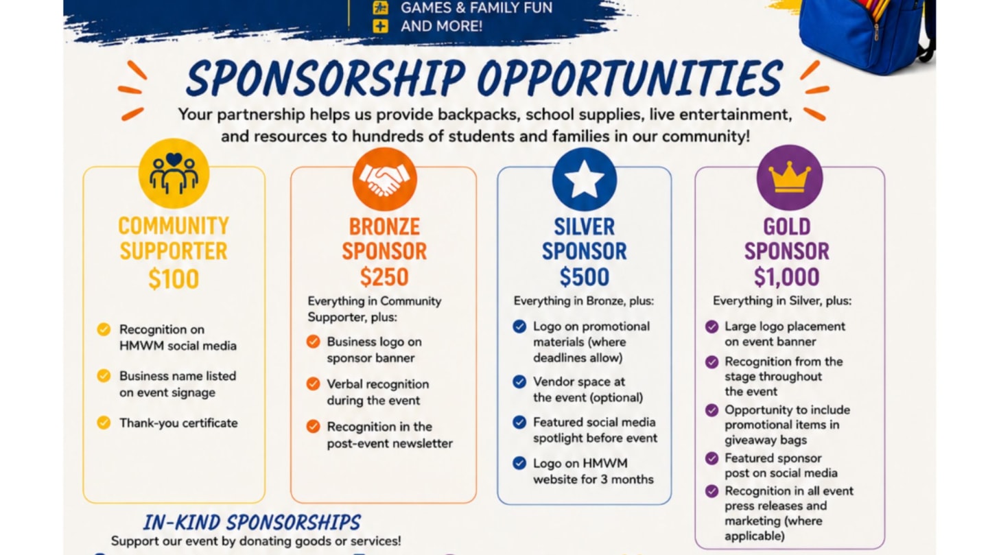 Back to School Cookout/Backpack Giveaway: Sponsorship Package
