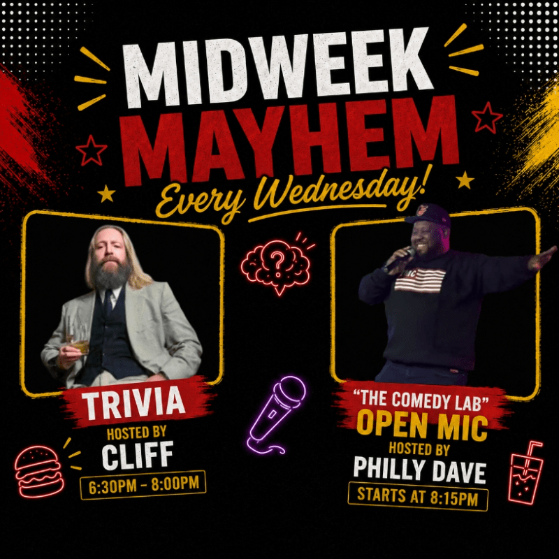 Midweek Mayhem! Theme Trivia Night & The Comedy Lab