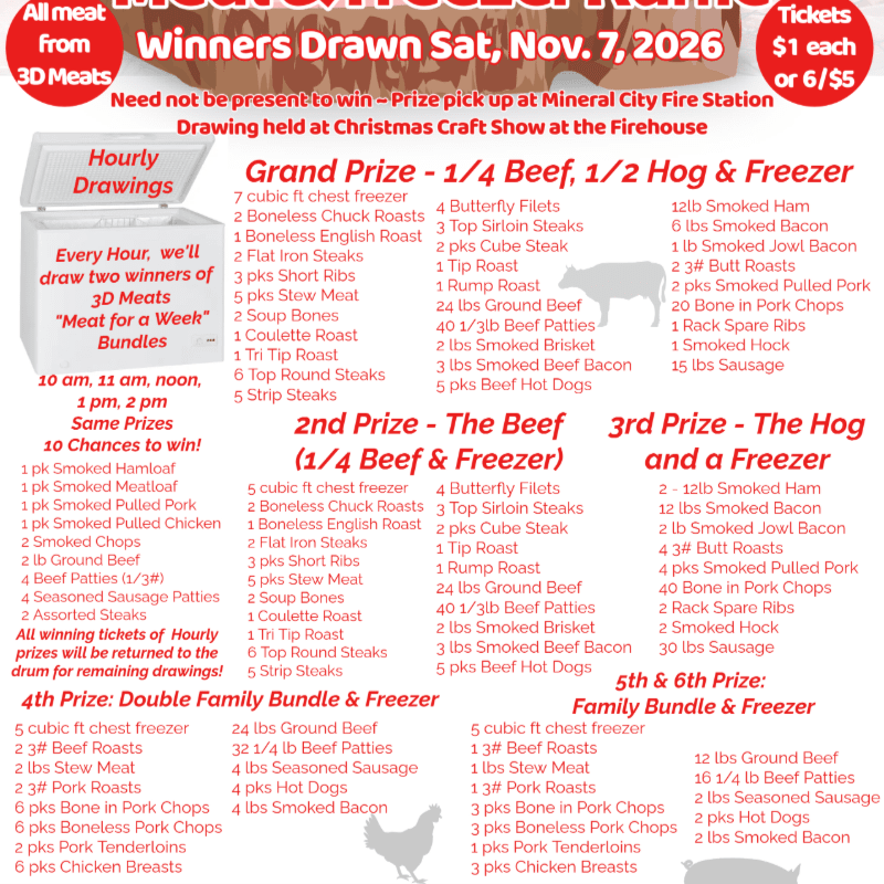 MCVFD, Inc. Annual Meat & Freezer Raffle (Traditional Ticket Sales with an Online Purchase Option)
