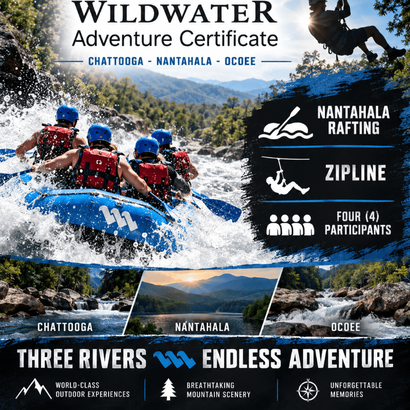 Wildwater Adventure 4 person VIP experience. White Water Rafting and Zip lining
