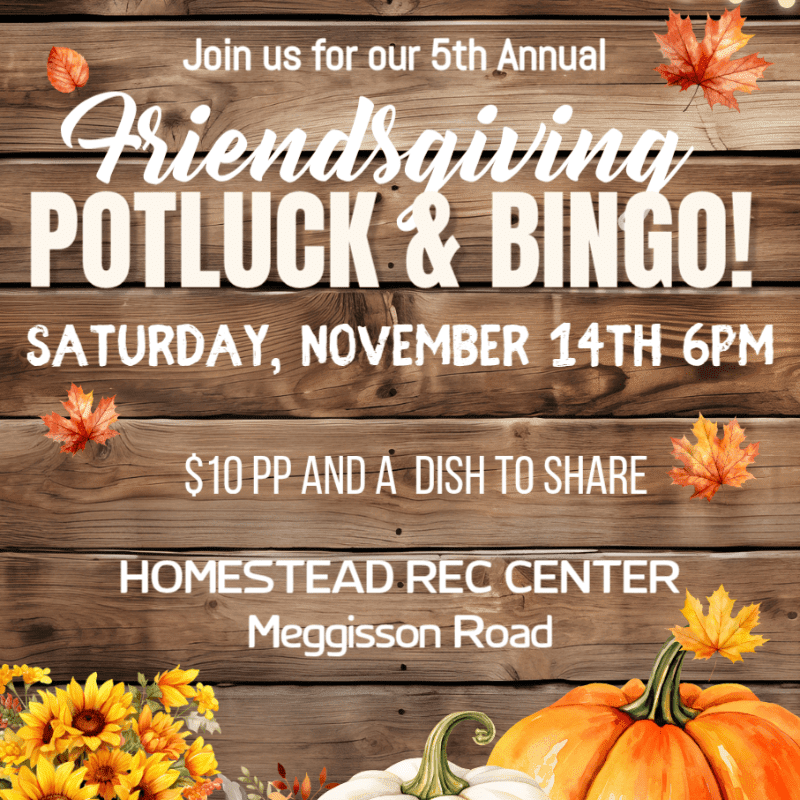 FULL-- 5th Annual Friendsgiving Dinner & Music Bingo Event - 11/14/26 Homestead Rec Center