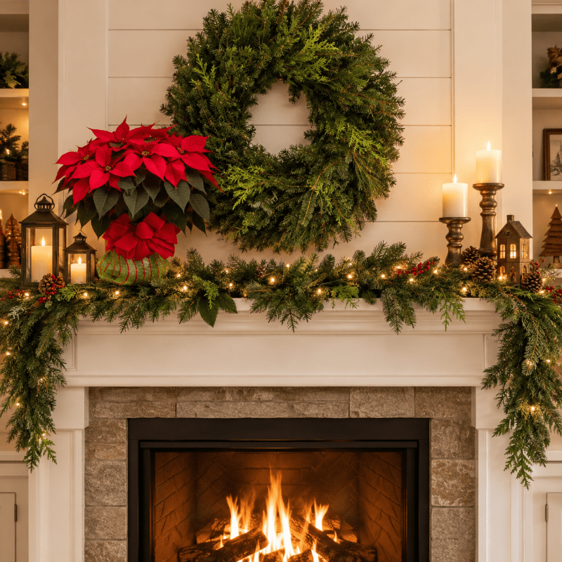 Poinsettia, Wreath & Cedar Garland Sale