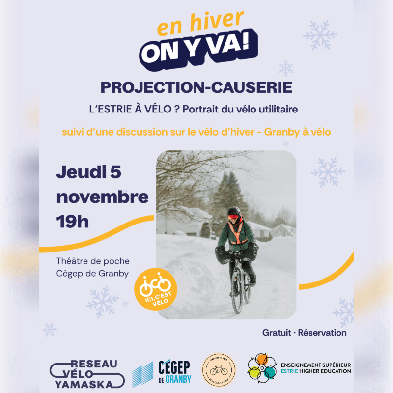 Projection-causerie L’Estrie à vélo? et discussion sur le vélo d’hiver avec Granby à vélo