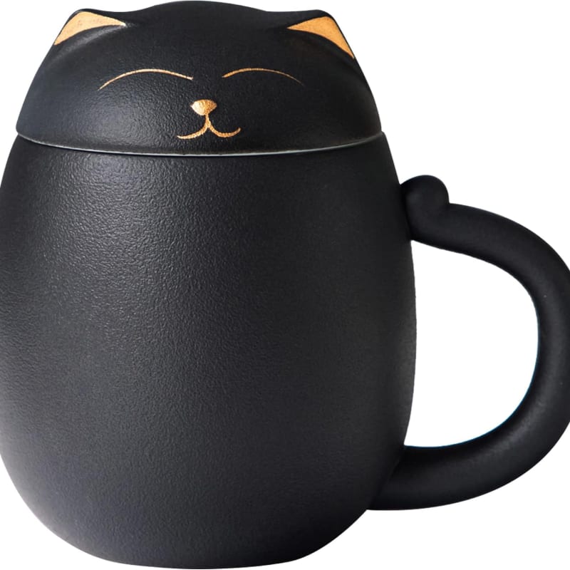 Photo of Black Cat Ceramic Tea Mug 13.5oz with Infuser and Lid