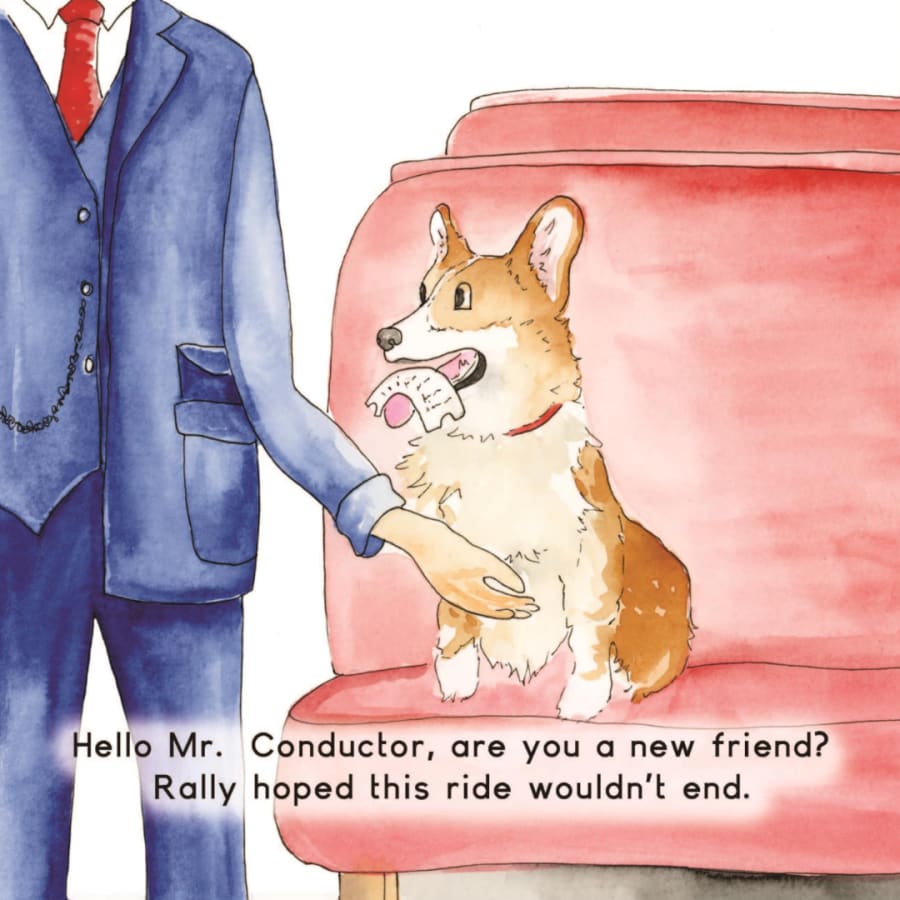 Watercolor page from Rally Takes the Train used in this lesson