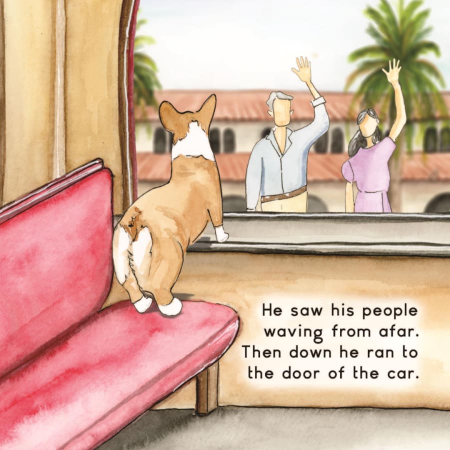 Watercolor page from Rally Takes the Train used in this lesson