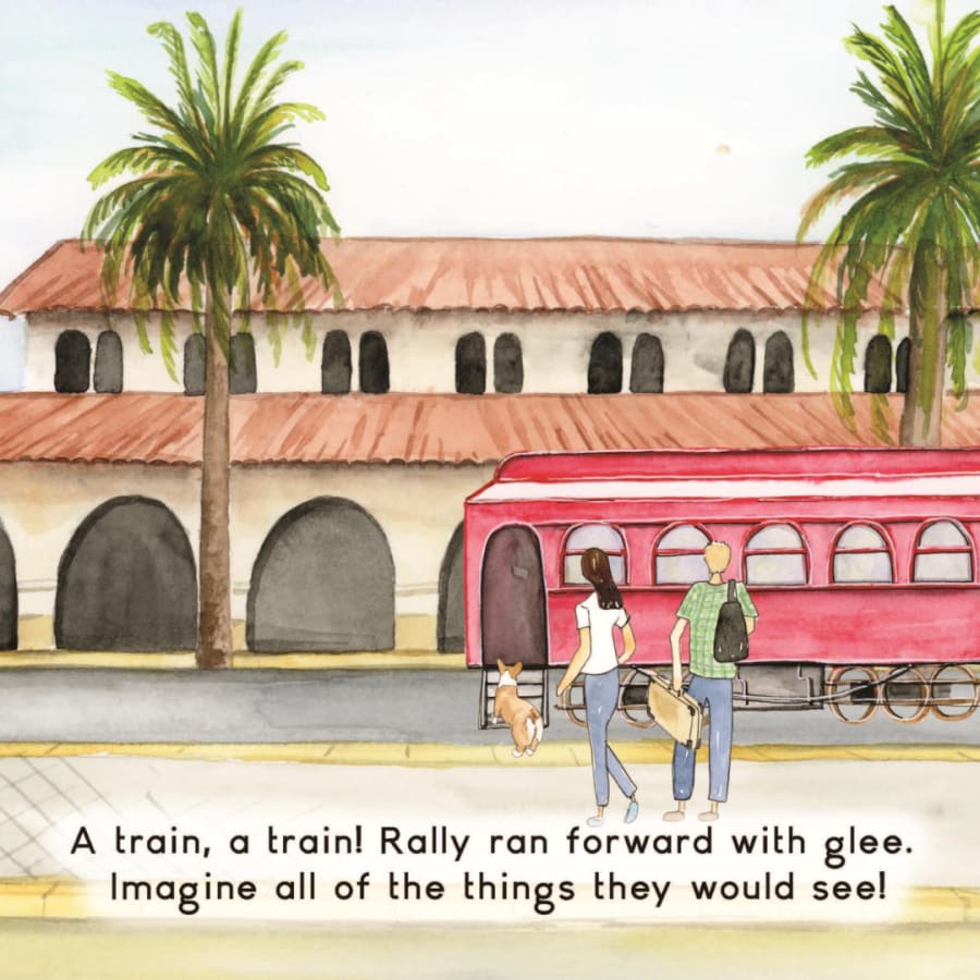Watercolor page from Rally Takes the Train used in this lesson