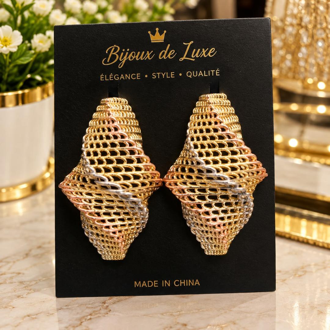 boucles d'oreilles pendantes grand format en métal tressé