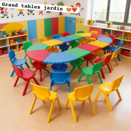 grand ensemble de tables d'activités modulables et de chaises colorées pour enfants
