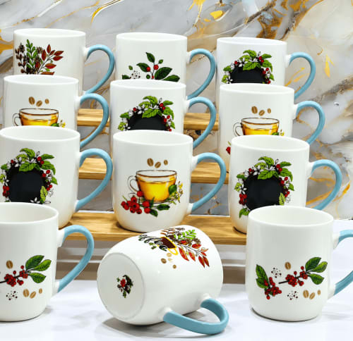 Tasse à café en céramique blanche avec motif 12 pcs