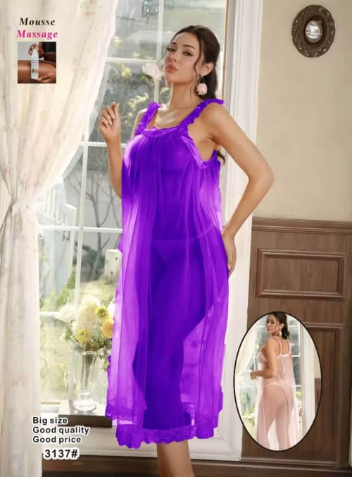 robe nuisette violette fluide à bretelles à volants