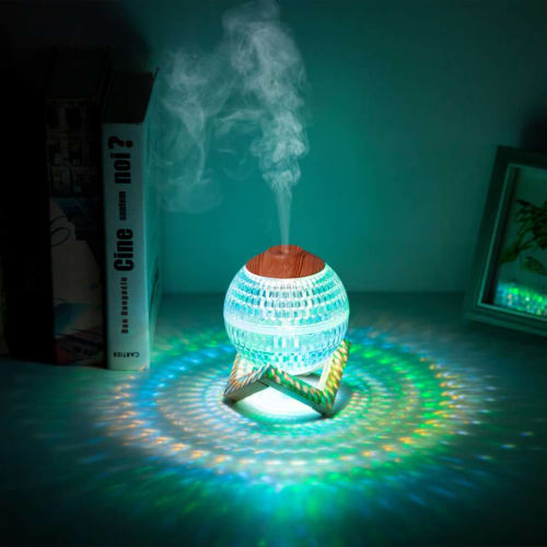 Diffuseur d'arôme rond en cristal et humidificateur d'air avec éclairage LED coloré