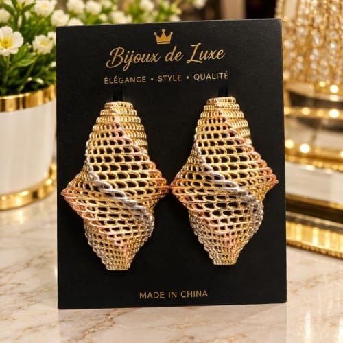 boucles d'oreilles pendantes grand format en métal tressé