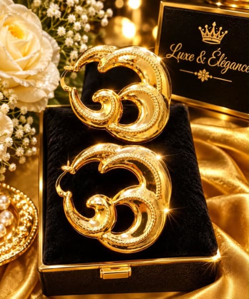 Boucles d'oreilles sont des créoles dorées épaisses au design sculpté et texturé