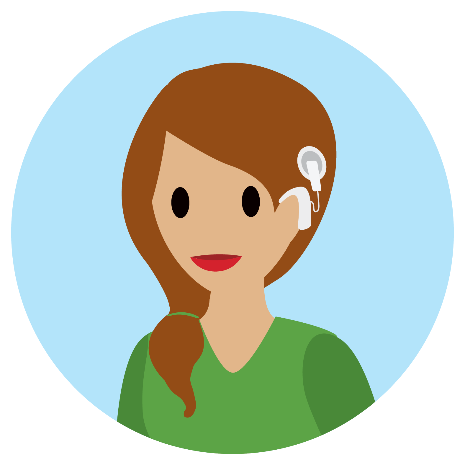 Woman smiling wearing a cochlear implant.