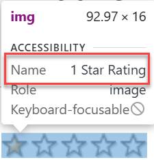 Image accessibility attributes include the name 1 Star Rating from the image alt text.