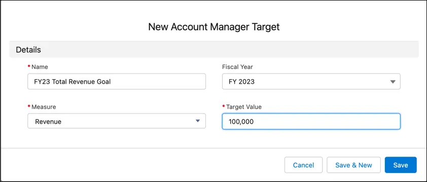 A new account manager target record.