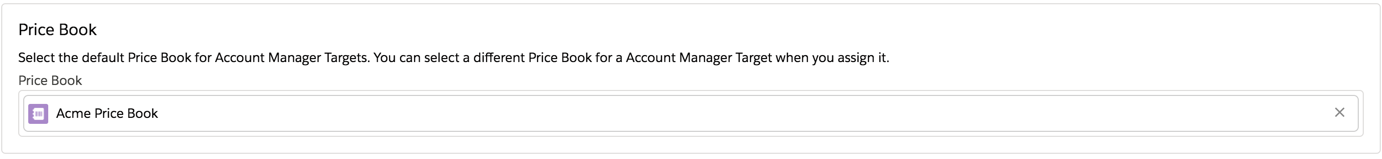 Setting on the Account Manager Targets page to select a default price book.