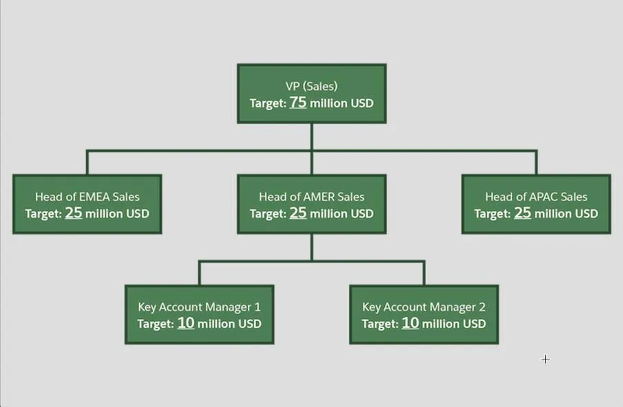 Visual representation of how revenue targets can be distributed across a sales hierarchy.