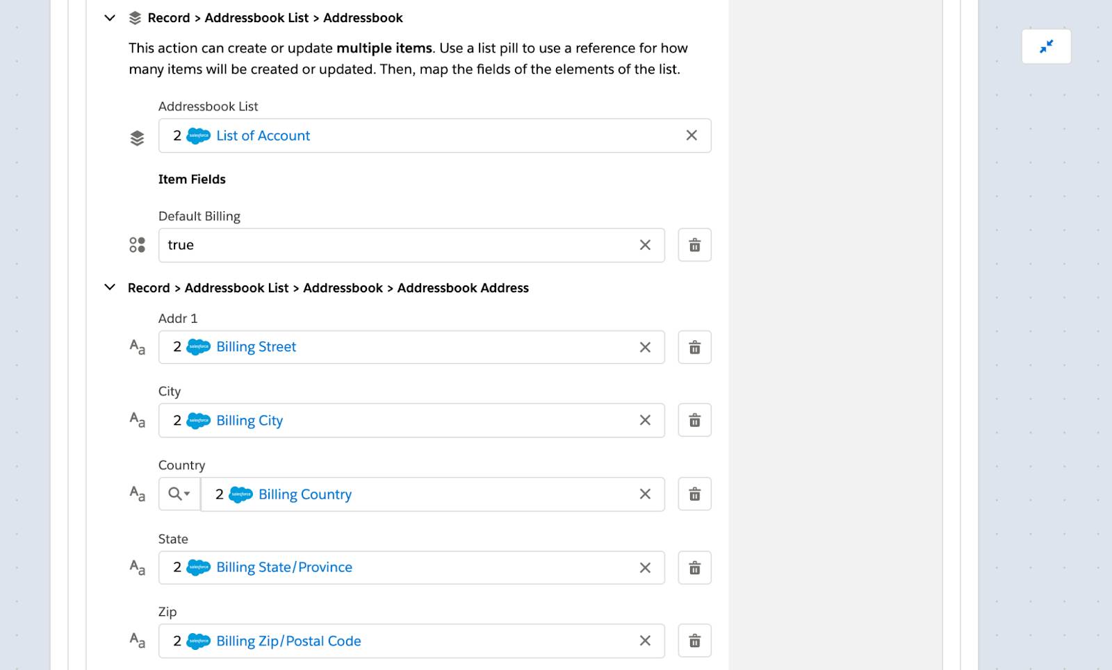 More of step 4 of flow to create a new customer with fields such as addressbook list, default billing, address, city, state, zip, and country.