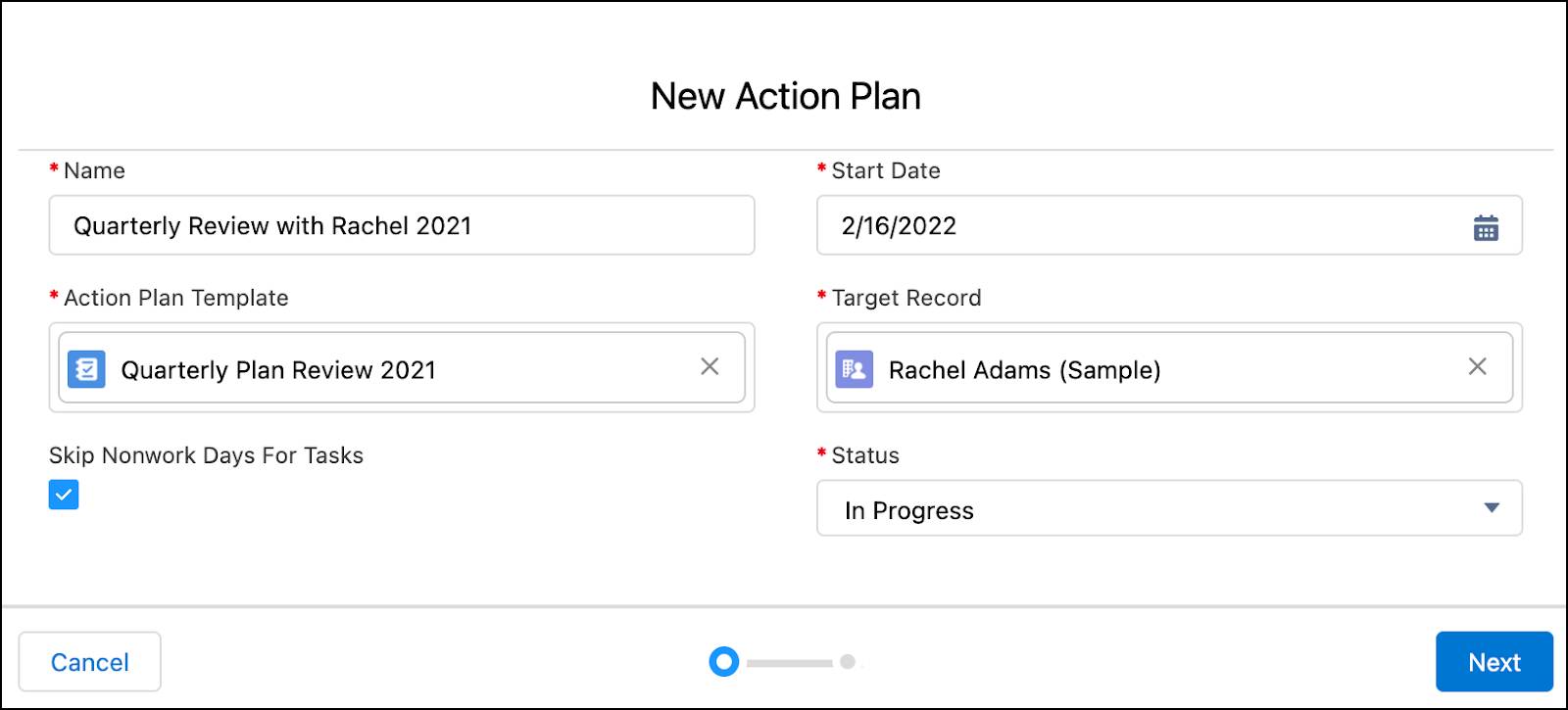 The New Action Plan window.