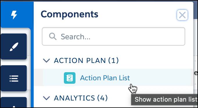 The Components menu with Action Plan List selected.