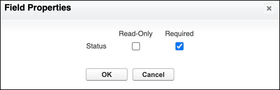 The Field Properties window with the Required checkbox selected.