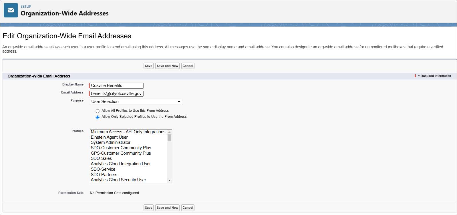 [Setup (設定)] の [Organization-Wide Addresses (組織のアドレス)]。