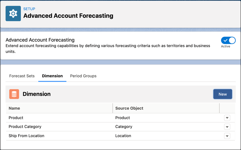 List of dimensions that can be used across multiple forecast sets.