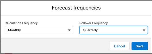 Seleccione la frecuencia de conversión y cálculo de pronóstico para un conjunto de pronósticos.