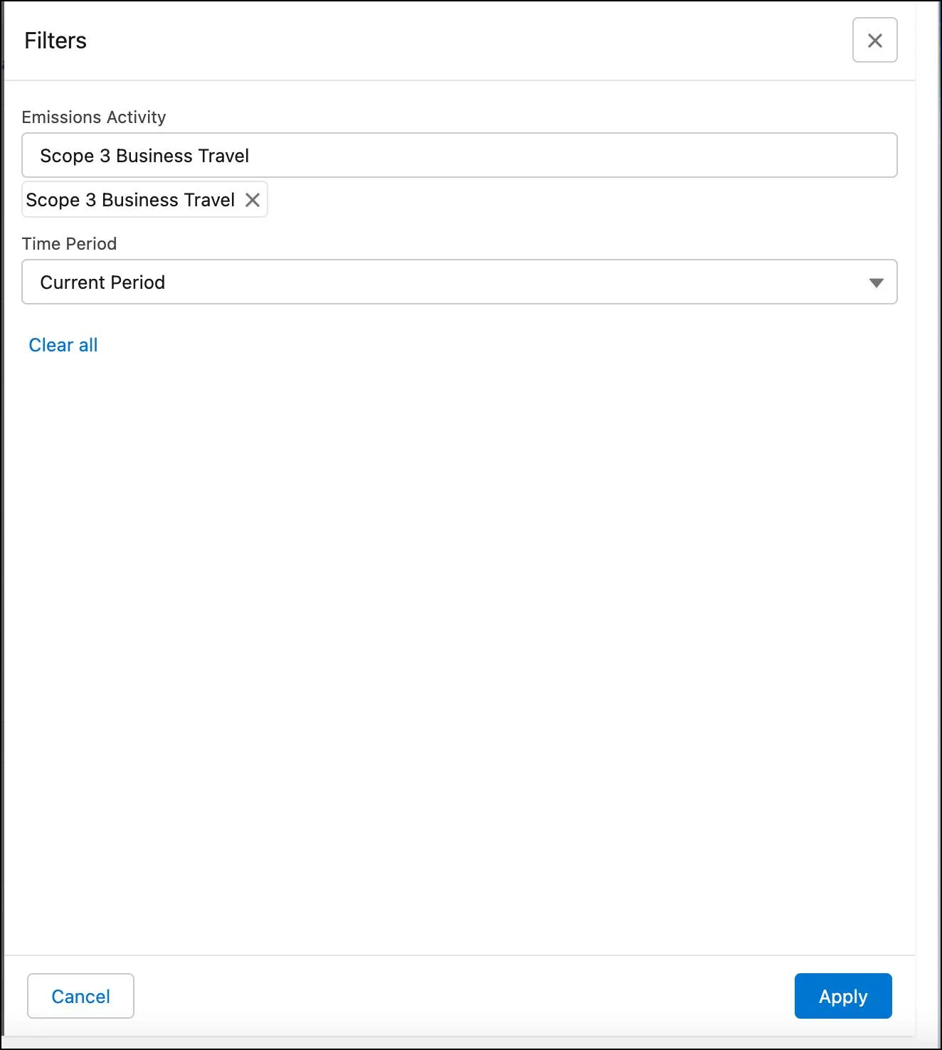 Scope 3 Business Travel and current period selected as filters.