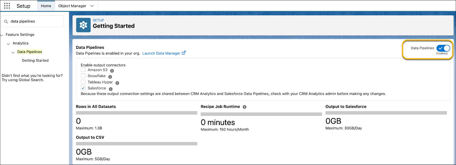 The Data Pipelines feature enabled.