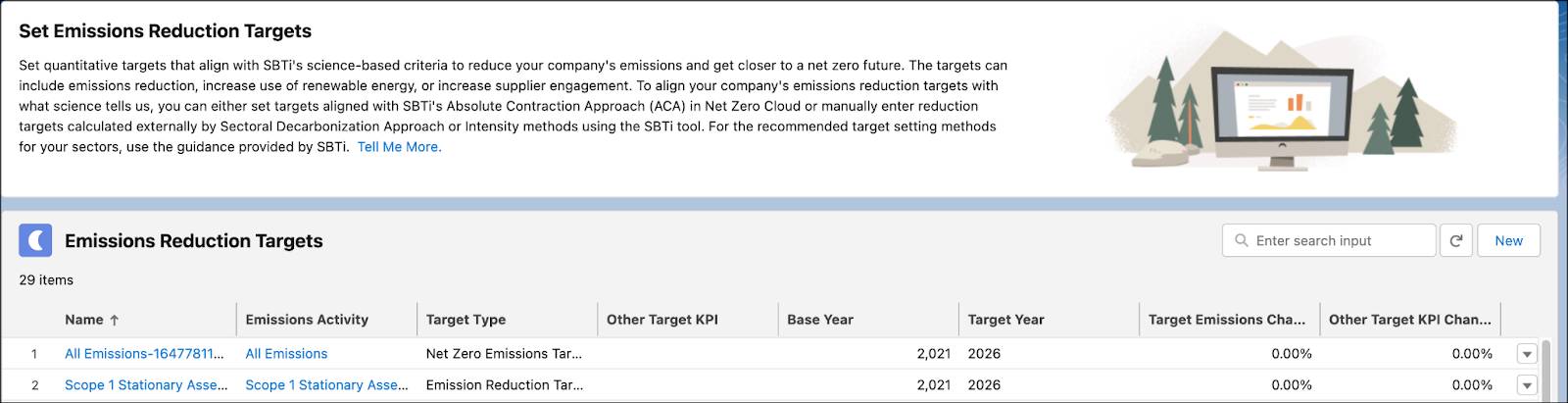 Target records on Set Emissions Reduction Targets page.