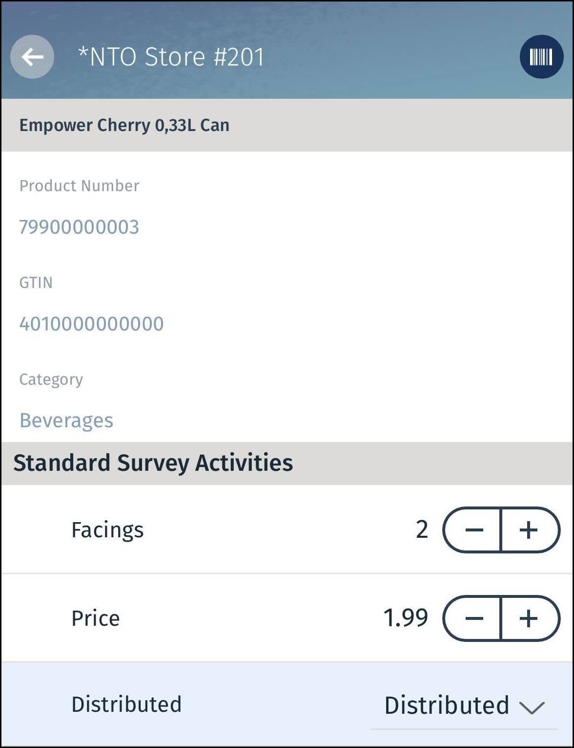 Empower Cherry の [Product Survey (商品調査)] ページに表示された調査のための質問。