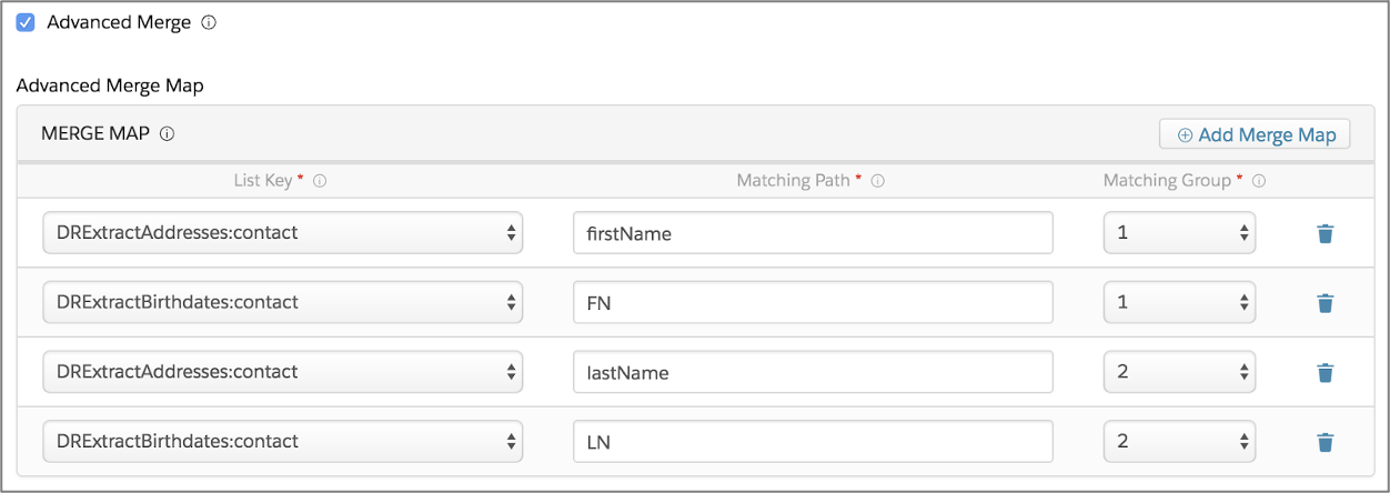 [List Key (リストキー)] と [Matching Path (マッチングパス)] を使用する [Merge Map (マージマップ)]