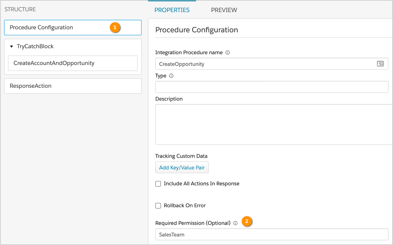 Integration Procedure with a Required Permission setting of SalesTeam