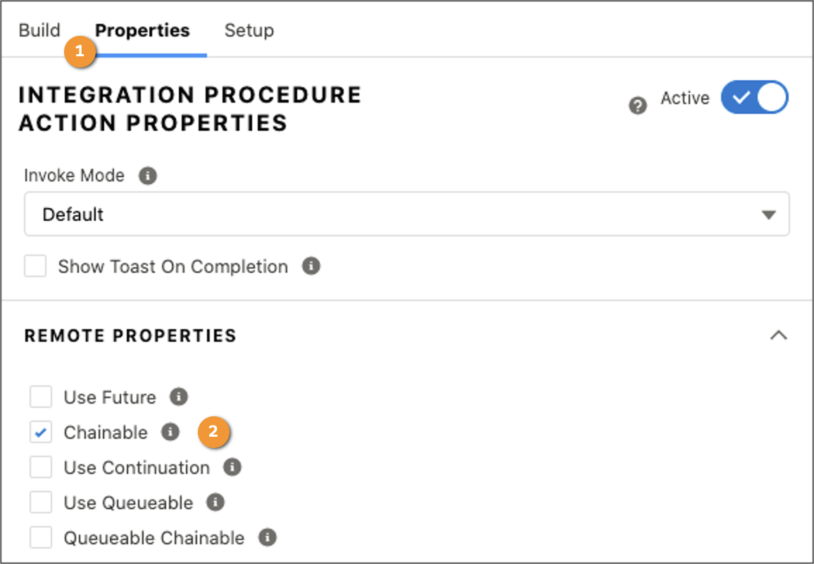 Integration Procedure Action で有効になっている [Chainable (チェーン可能)] 設定