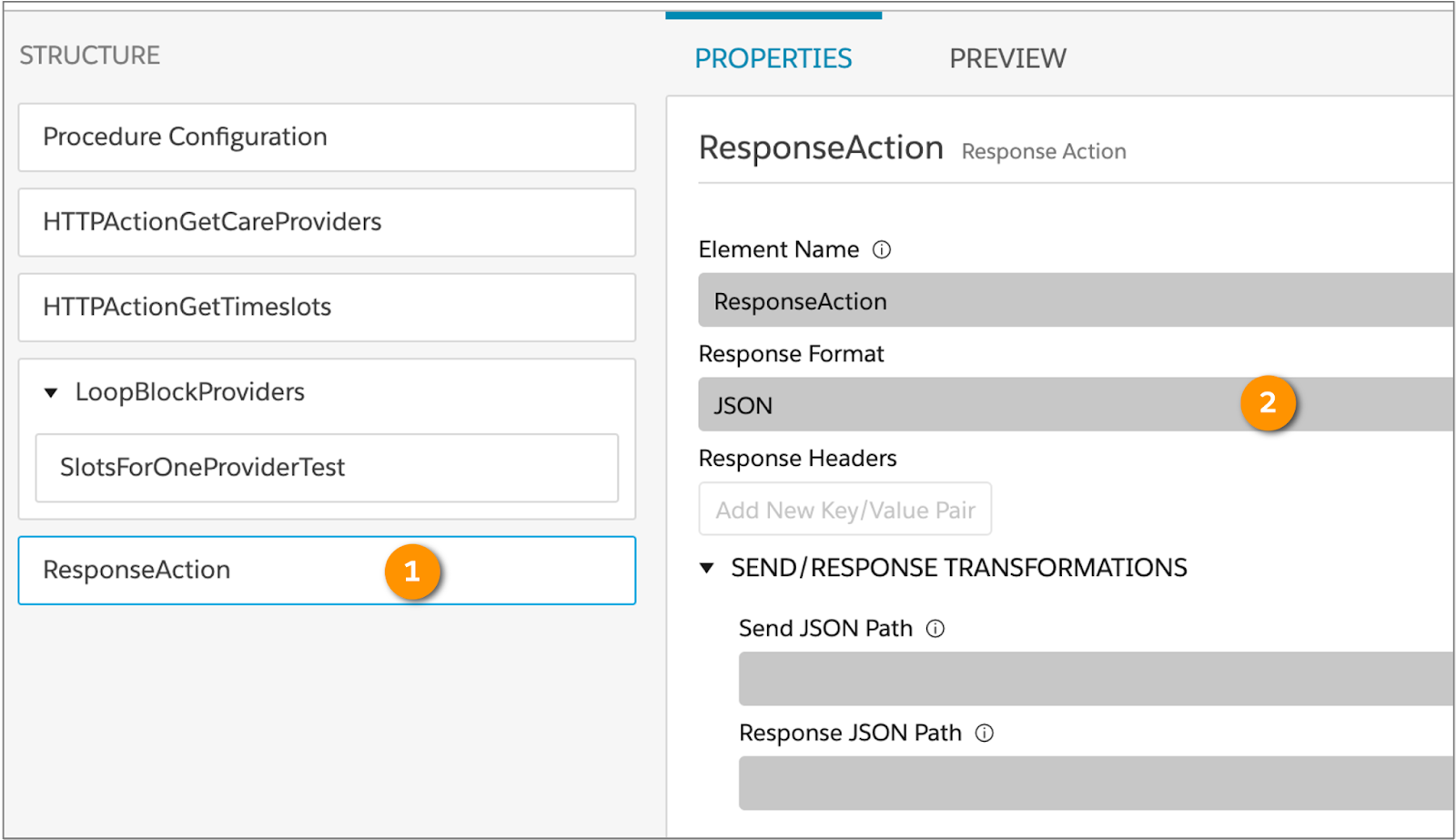 Response Action with a Response Format of JSON