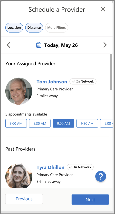 Care providers and their respective timeslots