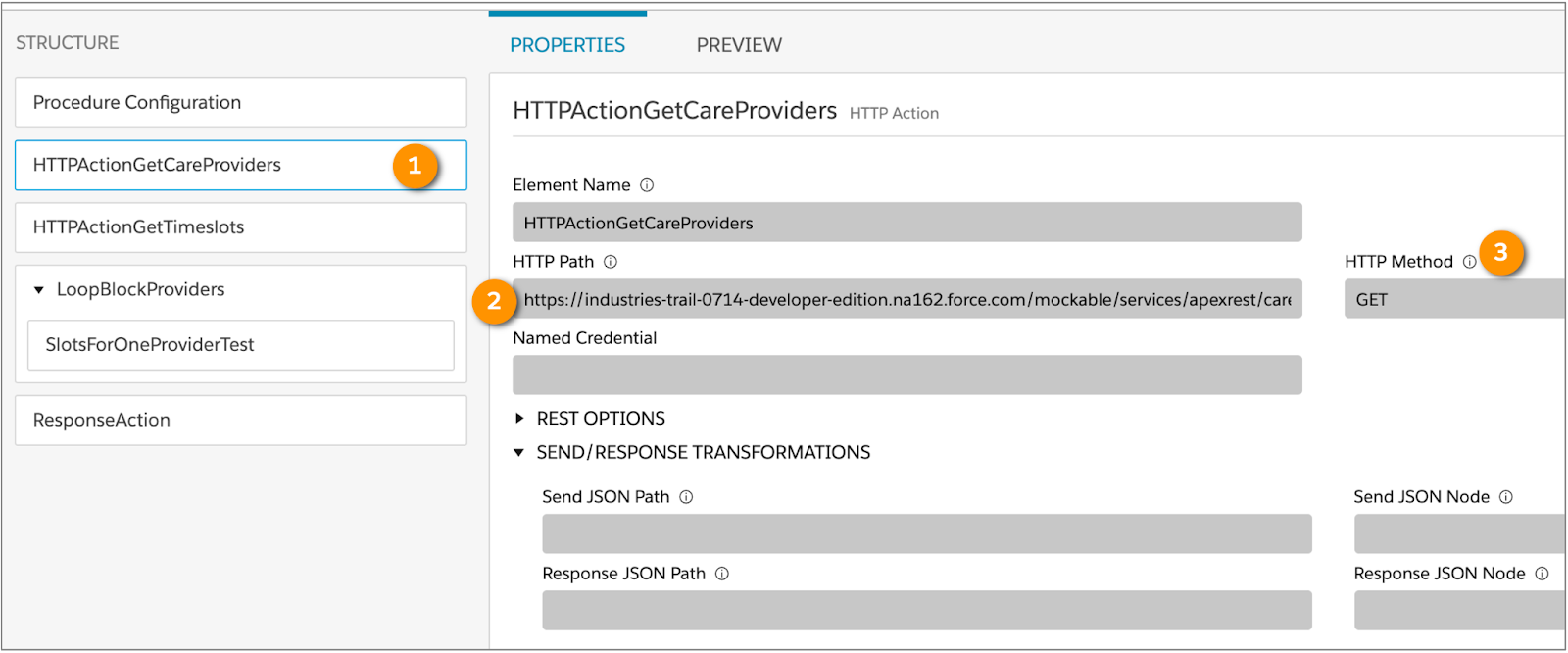 HTTP Action to retrieve care provider data