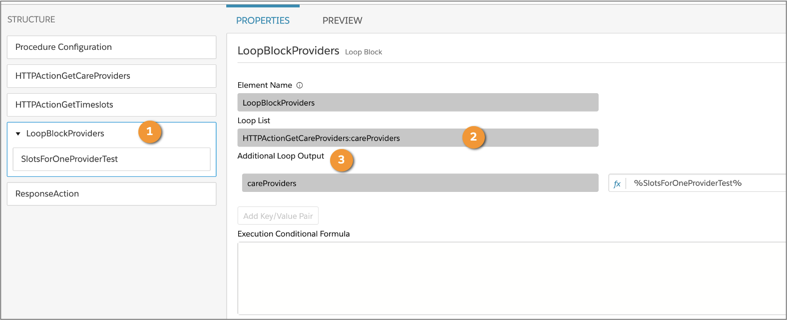 A Loop Block with Loop List and Additional Loop Output configured