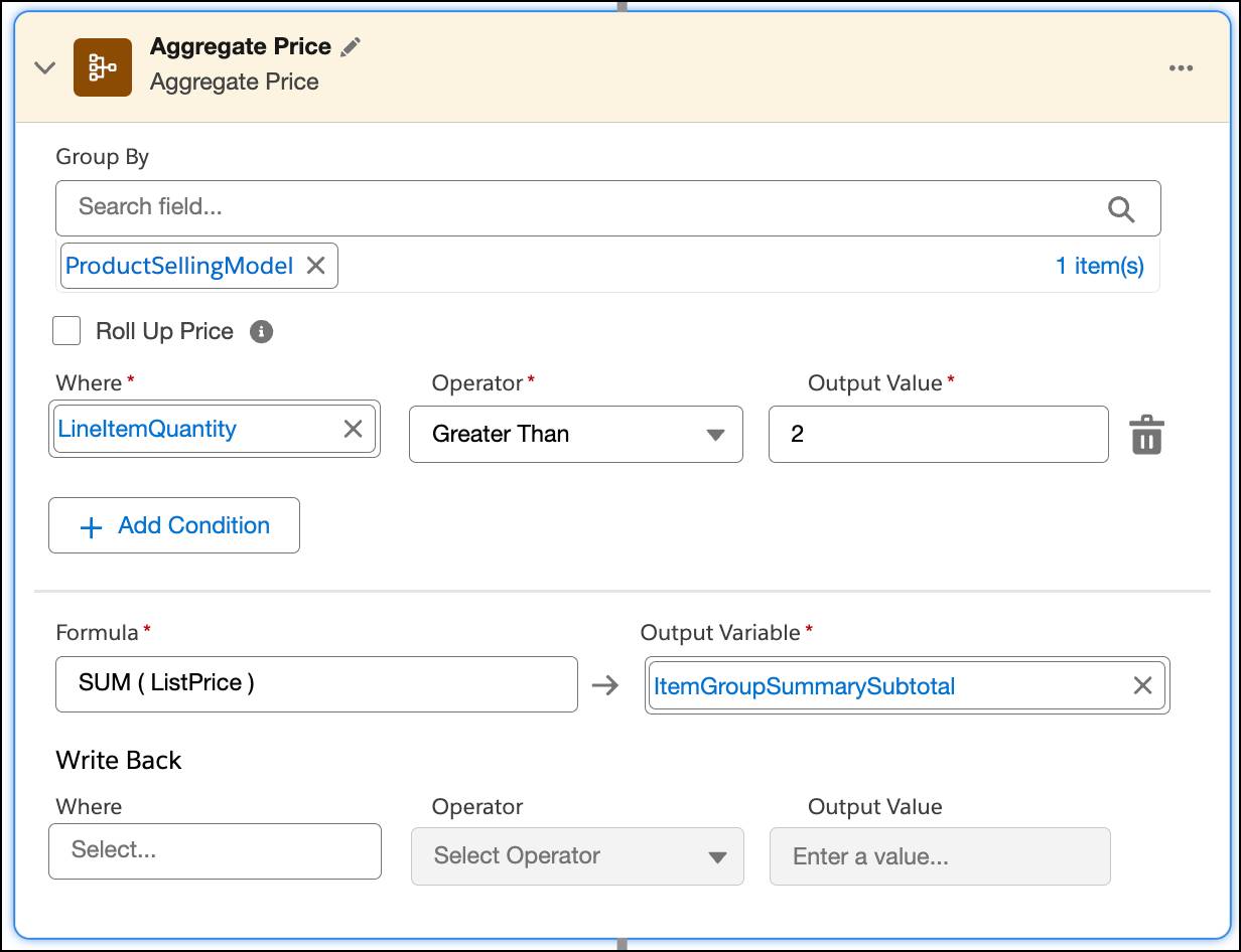 Corresponding Aggregate Price element.