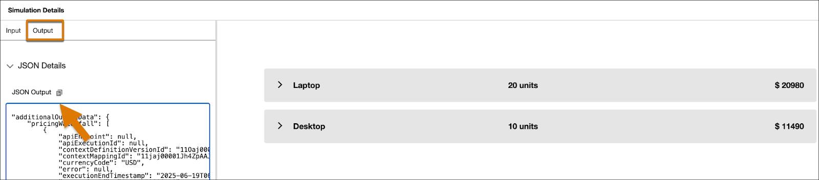 Output JSON Details.
