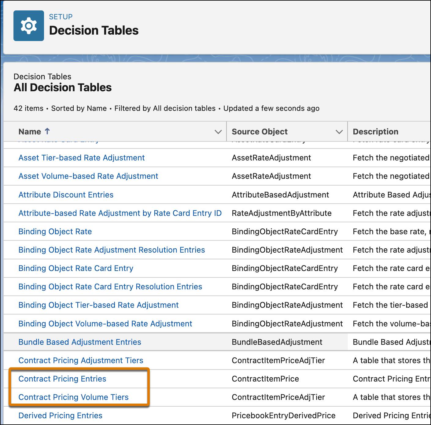 Refresh the Contract Pricing Entries and the Contract Pricing Volume Tiers decision tables.