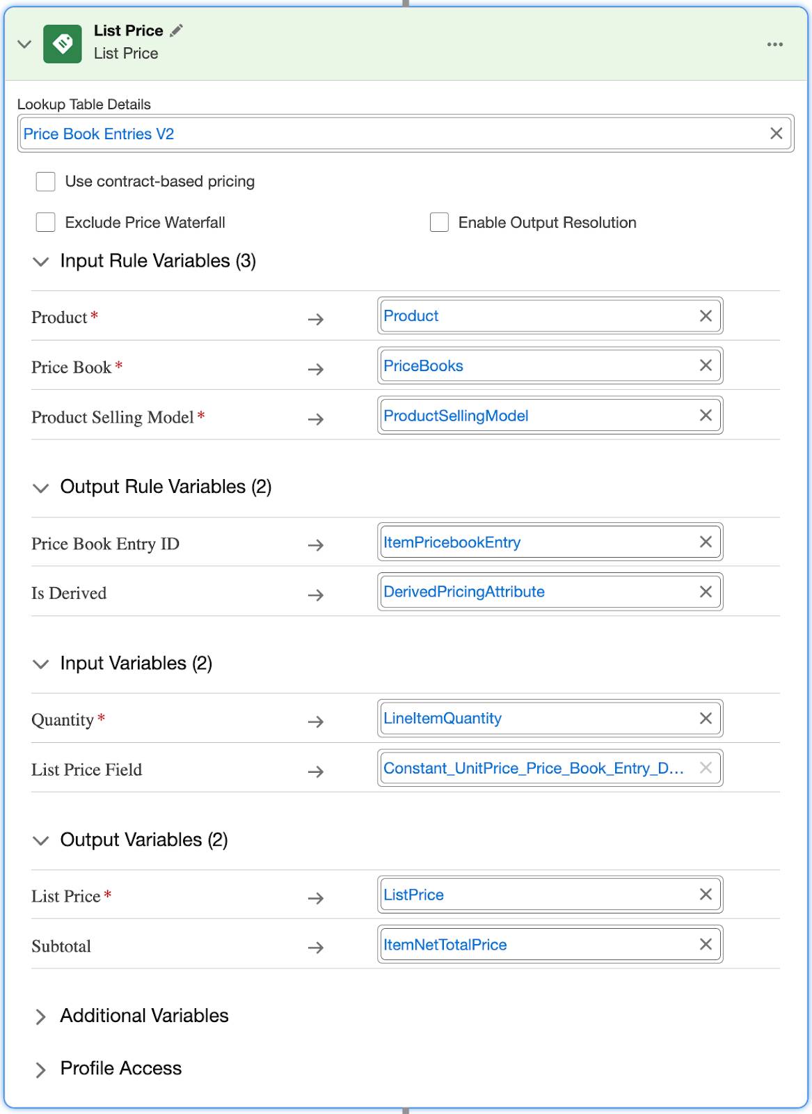 Corresponding List Price element.